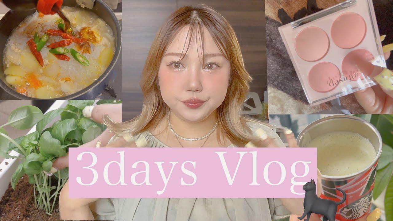 3日間のVlog🐈‍⬛出社grwm,夜ご飯,新しいコスメ,夢の家庭菜園,掃除🧽