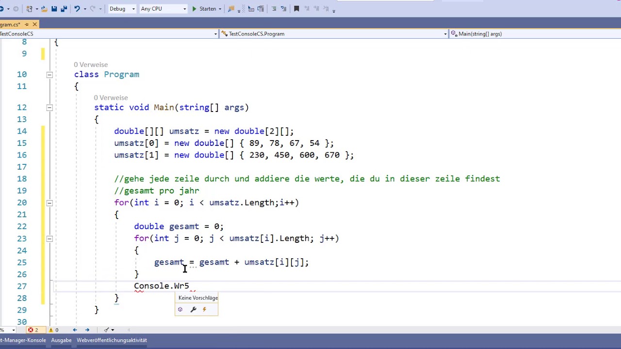 Ein- und mehrdimensionale Arrays in C#