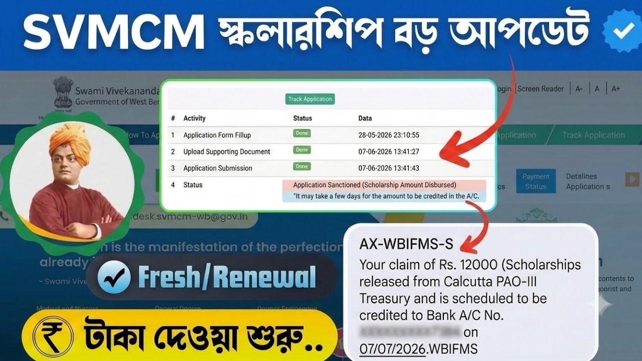 SVMCM Scholarship Amount Disbursed / SVMCM Scholarship 12000 Credit in Bank Account . 