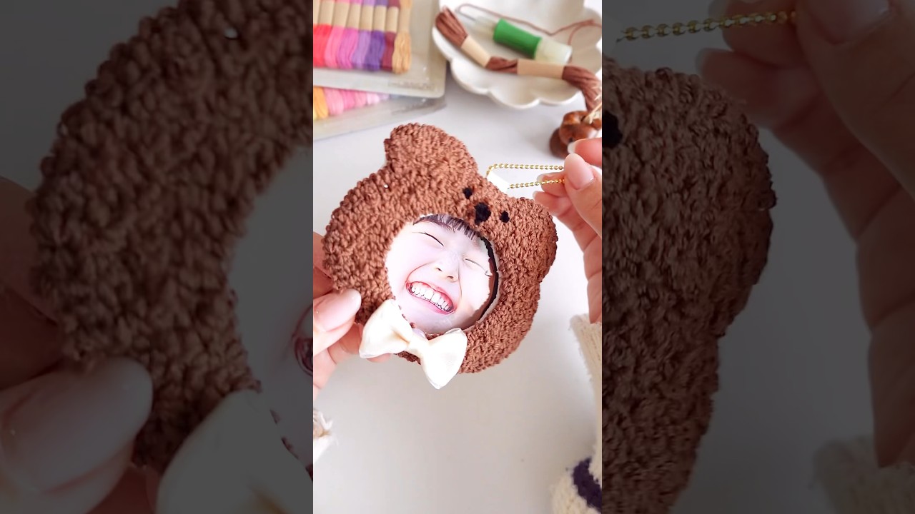 100均の材料で写真のキーホルダー作ったよ🐻🎀 #shorts