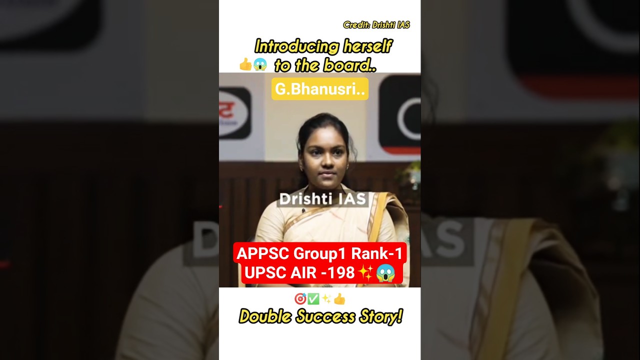 😱🎯Double Topper! APPSC Rank 1 & UPSC AIR 198 ✨✅#upscmockinterview #shorts #bhanusri