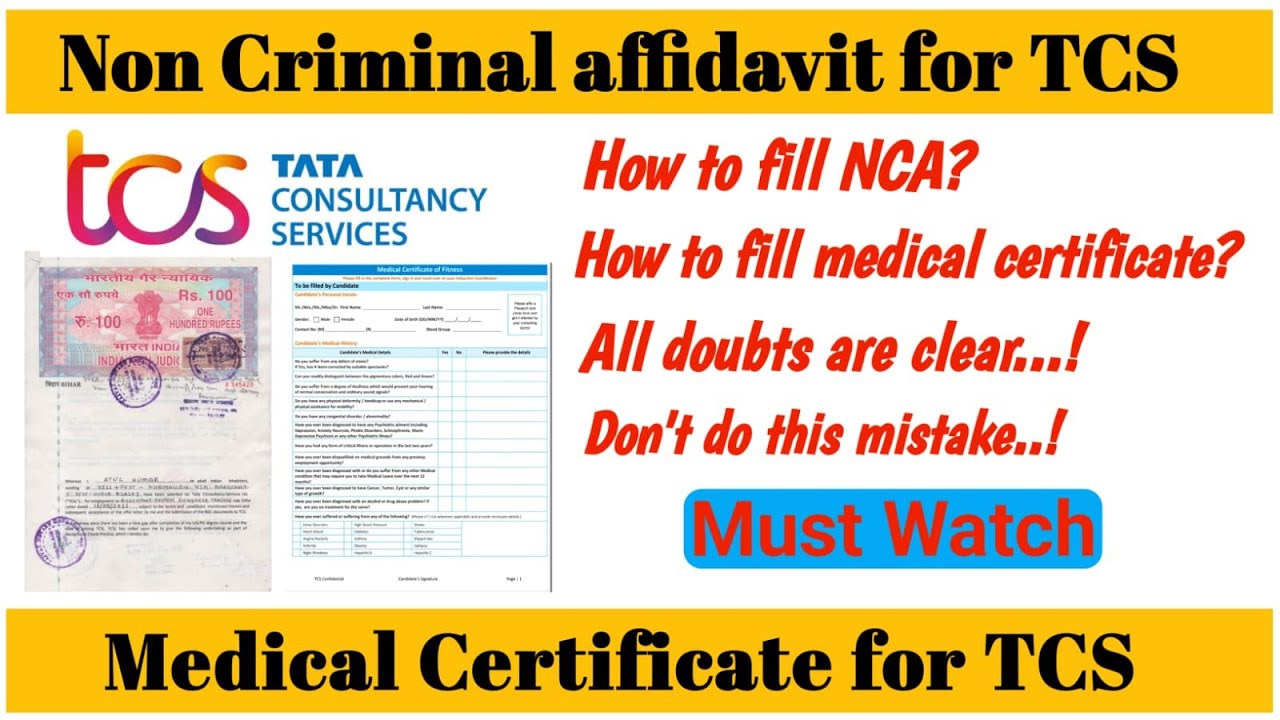 How to fill TCS NCA and Medical Certificate || Non Criminal affidavit || Medical Certificate || TCS