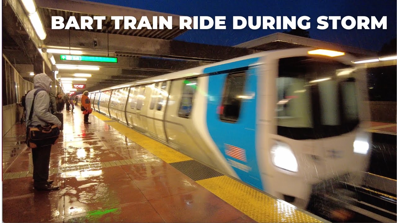 [4K] Riding BART Train on a Rainy Stormy Morning (San Francisco, California)