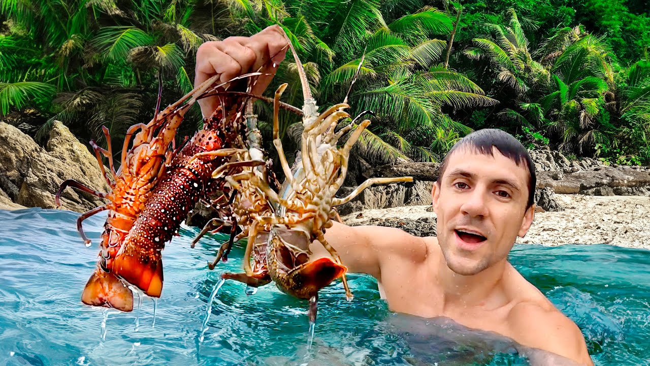Catching Lobsters For Food On Remote Island. Catch And Cook Survival