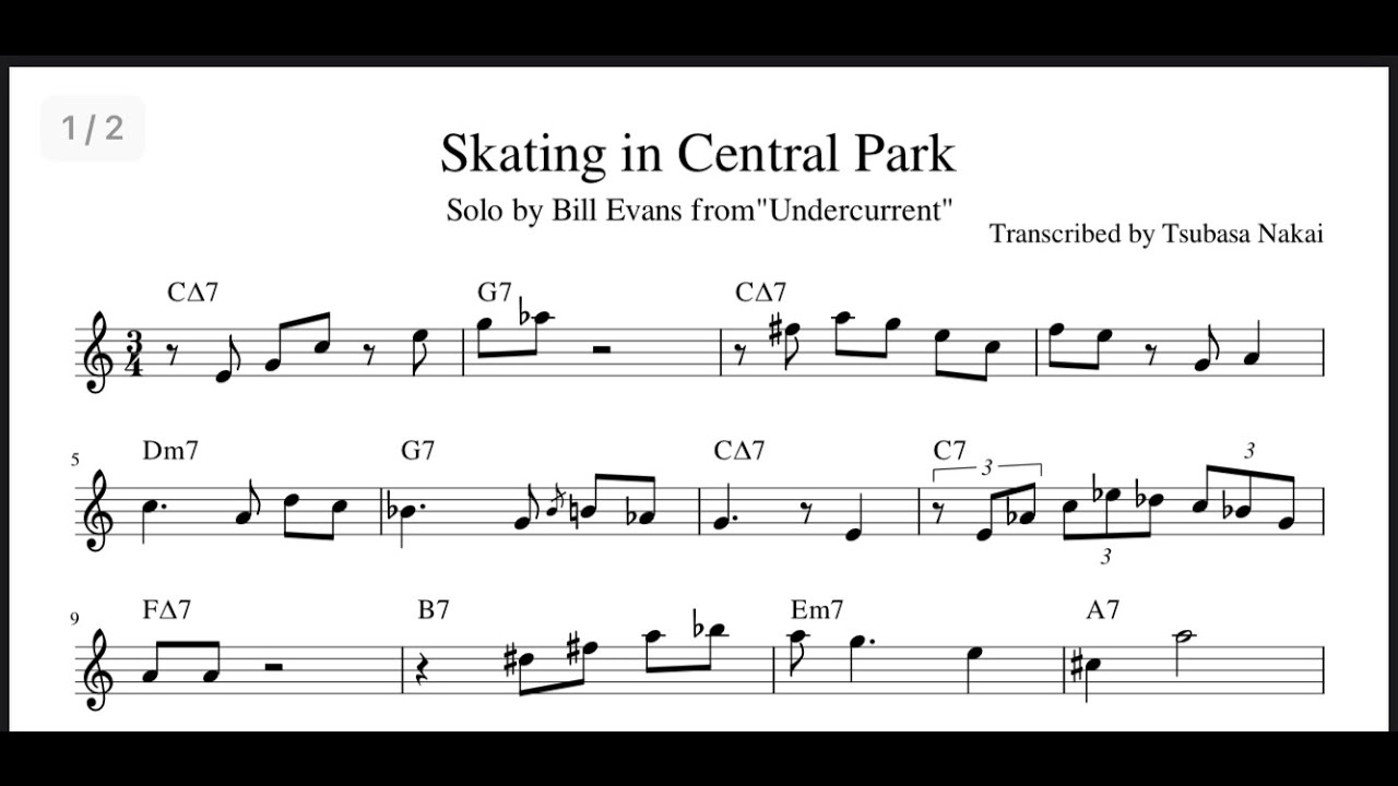 Skating in Central Park - Bill Evans Solo Transcription from 