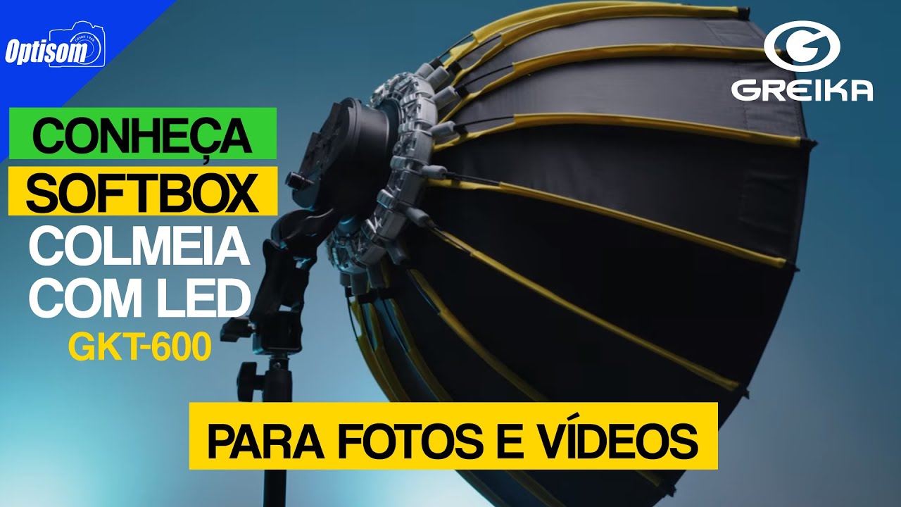 Softbox para foto e vídeo com Led Embutido 100W Greika - LOJA OPTISOM