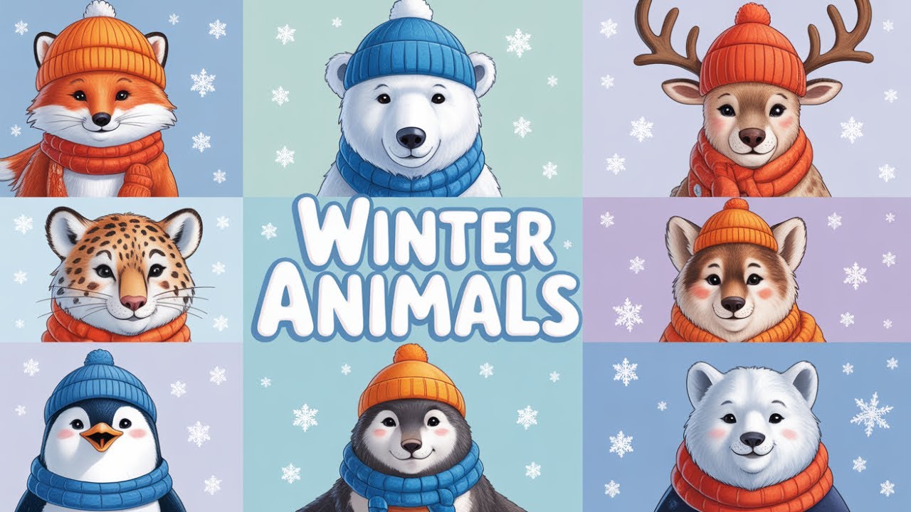 Winter Safari Animals ❄️ | Cute Animals in Snow | Animal Sounds Song for Kids