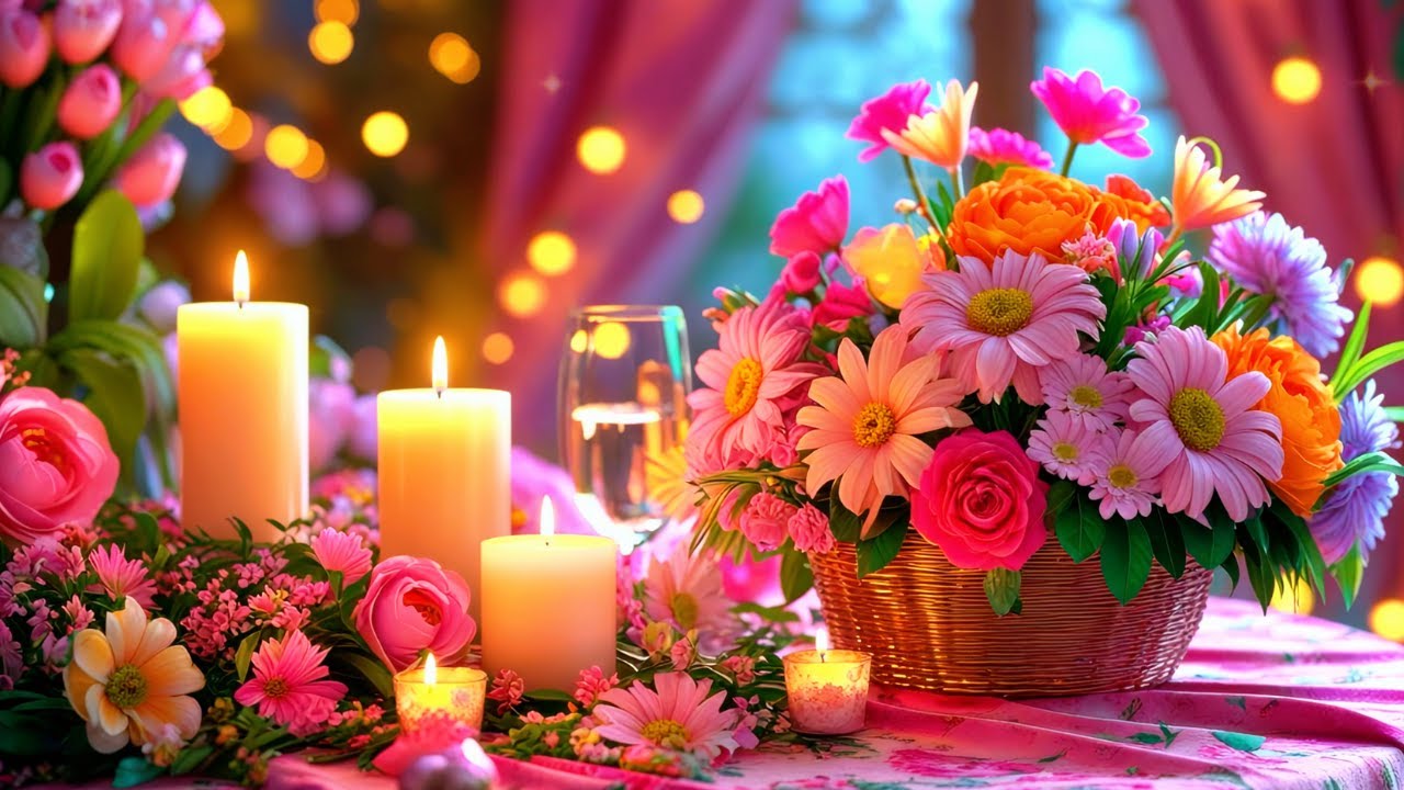 💐 Mother's Day Ambience with Spring Flowers, Candlelight and Relaxing Piano Music | 4K