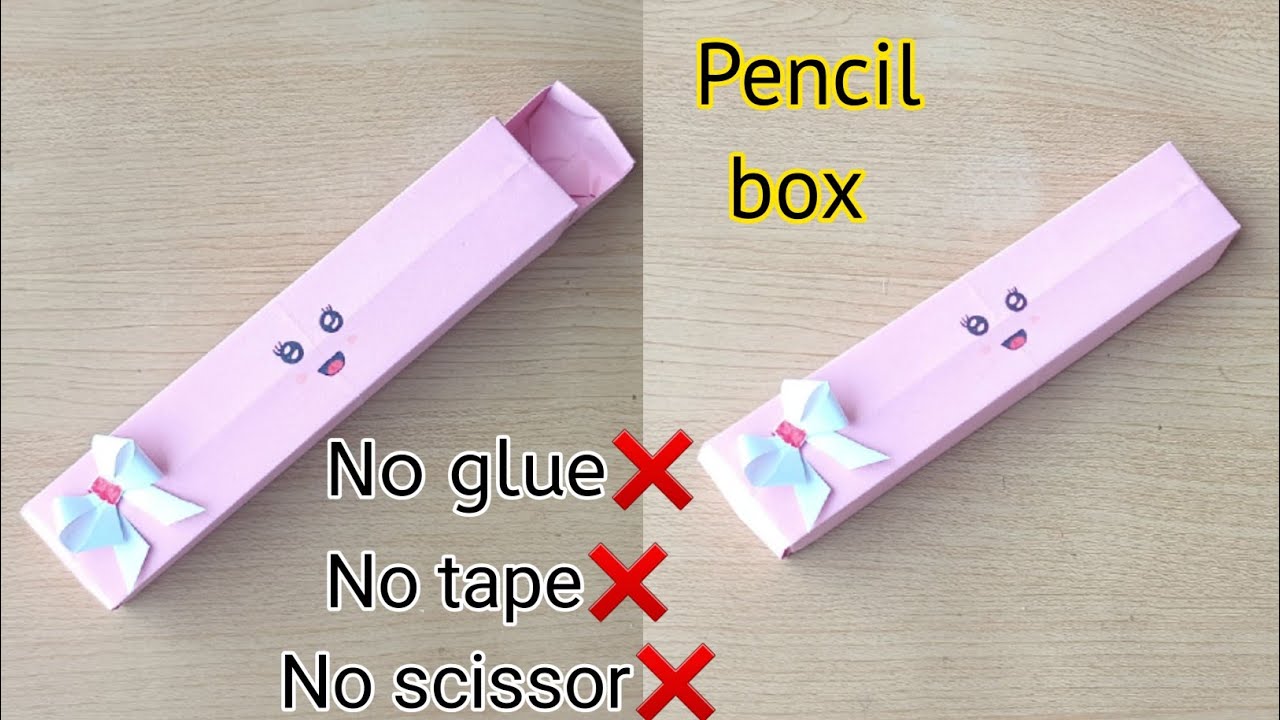 DIY paper pencil box|Paper pencil box without glue|No glue paper craft|No glue pencil box