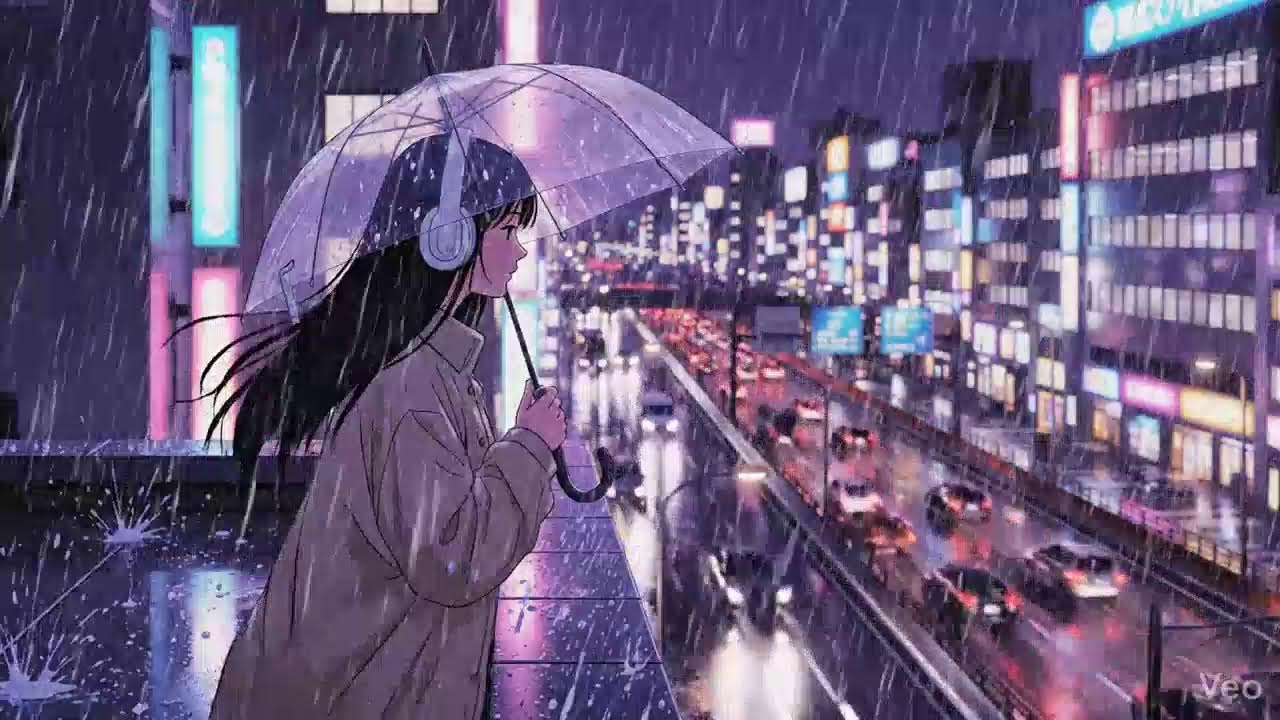 Rainy Night ASMR 🌧️ Neon Japan Lofi Chillhop