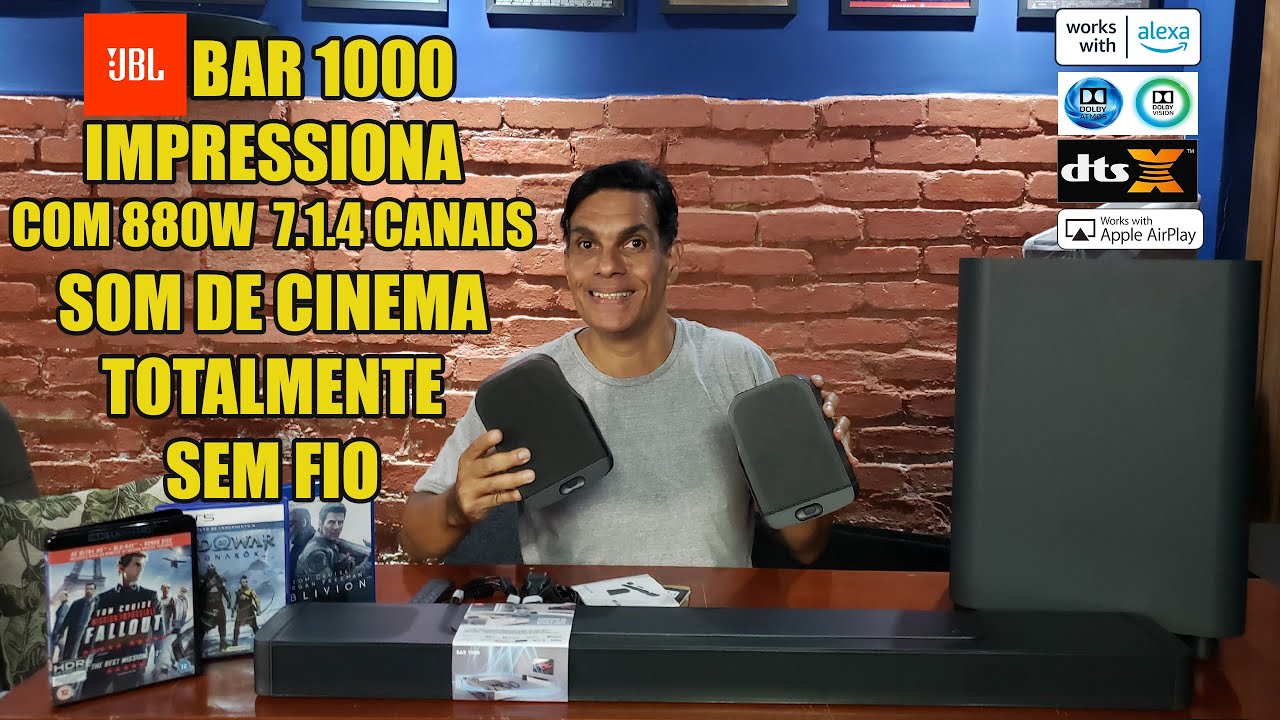 JBL BAR 1000 Impressiona com Poderosos 7.1.4 Atmos/ DTSX Surround Sem Fio
