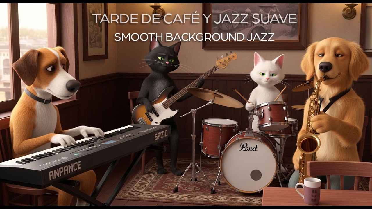 Tarde de Café & Jazz Suave 🐶🐱 | Smooth Background Jazz en Cafetería| Música Relajante para Conversar