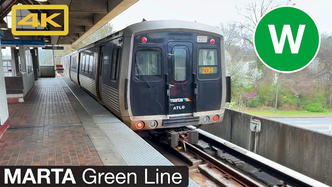 Atlanta MARTA Train Green Line, Edgewood/Candler Park to Bankhead, 4K Train Ride
