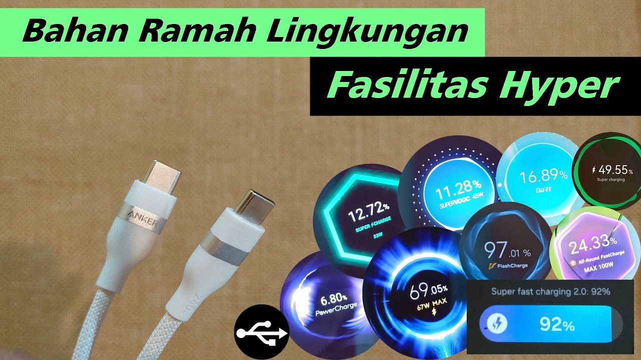 Tes Kabel Flagship Anker Upcycled | 5A 50V 240w | 100% Fast Charge | Lentur | E-Marker | Laptop |