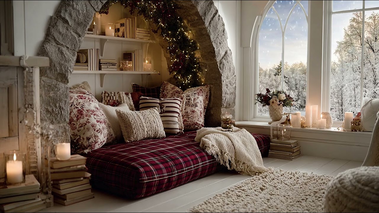 Snowstorm Wind and Fireplace Crackling Sounds for Peaceful Sleep and Cozy Ambience
