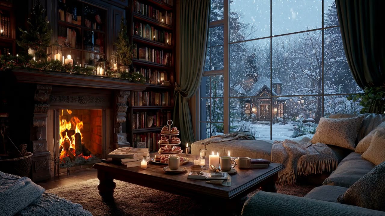 Snow Slowly Covering the Night | A Fireside Room Made for Silence and Unhurried Time