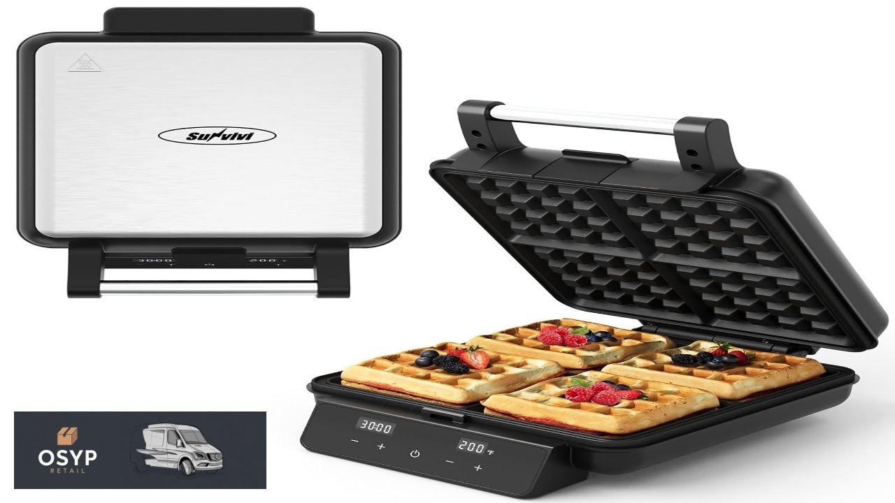 Sunvivi Stainless Steel Waffle Maker 4 Slices with Quick Heat Up Time