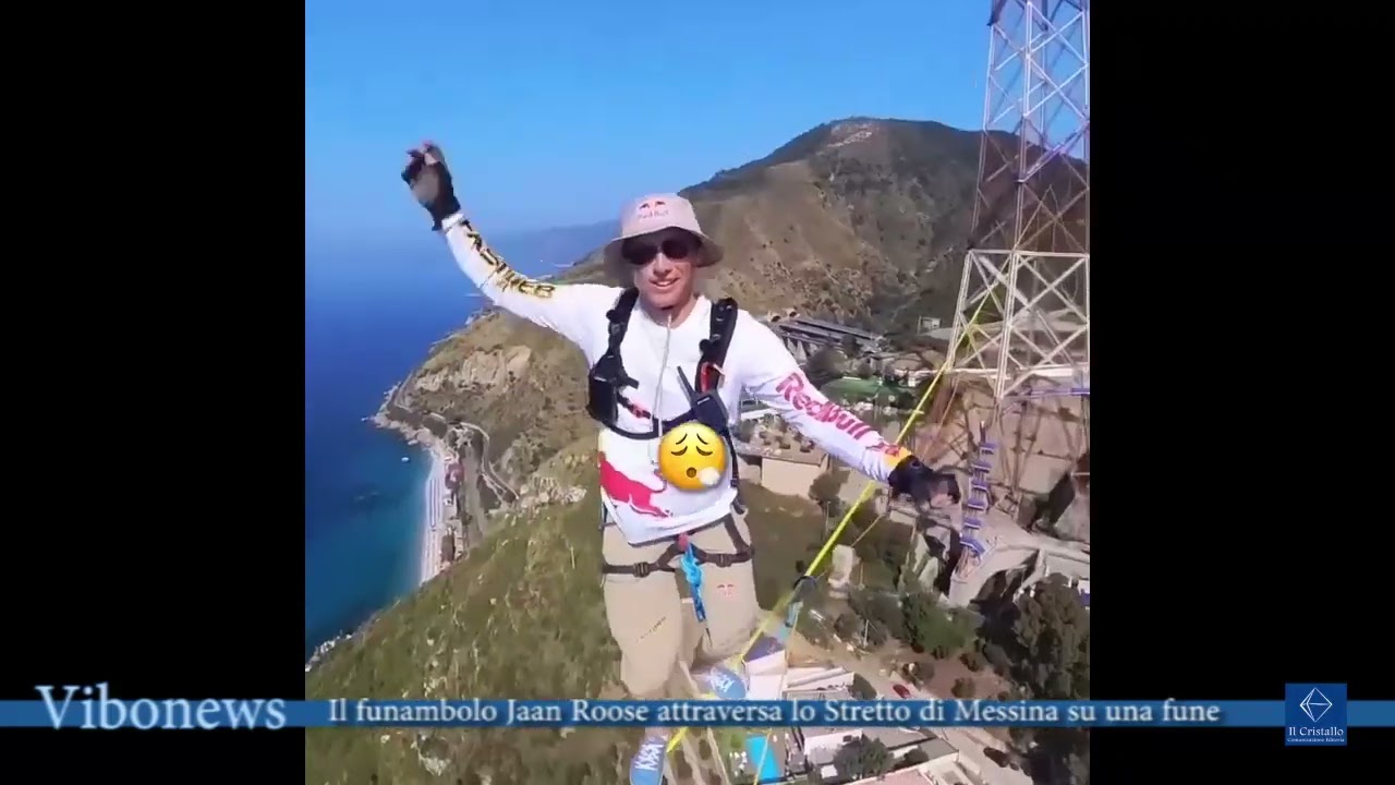 Il funambolo Jaan Roose attraversa lo Stretto di Messina su una fune