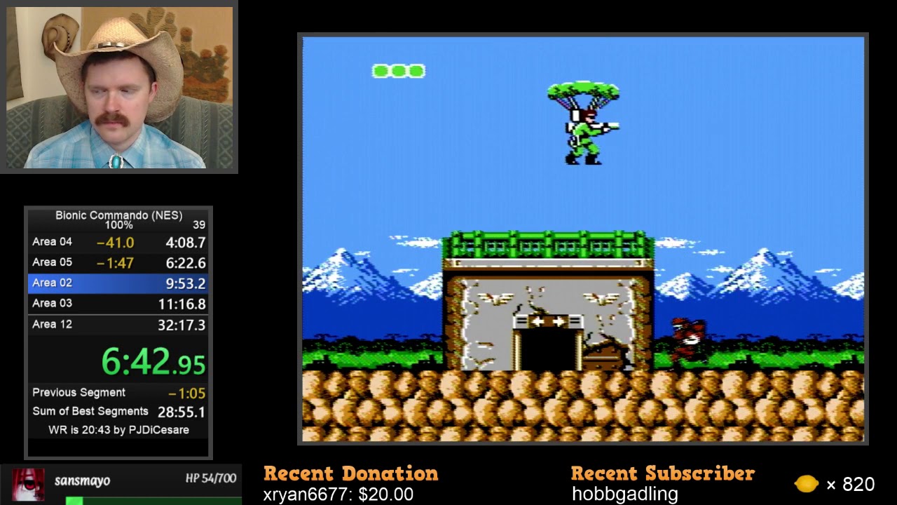 Bionic Commando NES 100% speedrun (all items) in 30:44 by Arcus