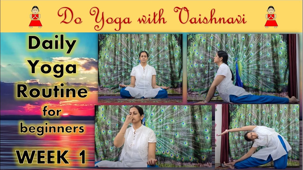 Daily yoga routine for beginners(Week 1) asana,pranayama,savasana / #Doyogawithvaishnavi /#dailyyoga