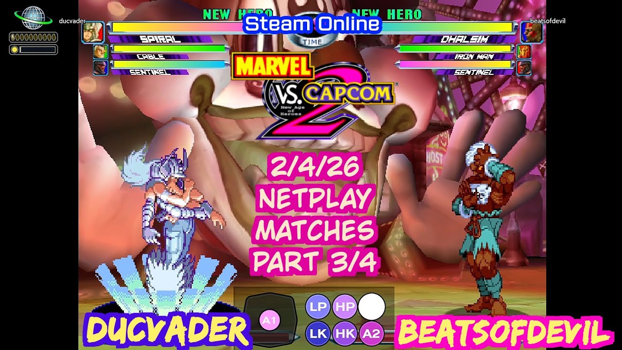 MvC2 BeatsofDevil vs ducvader 2/4/26 (part 3 of 4) Steam Netplay (Dhalsim, Spiral, Ironman, Cable)