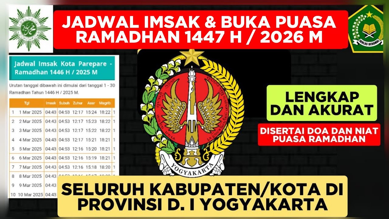 JADWAL IMSAK D. I. YOGYAKARTA - Jadwal Imsak dan buka puasa ramadhan 1447 H / 2026 M 