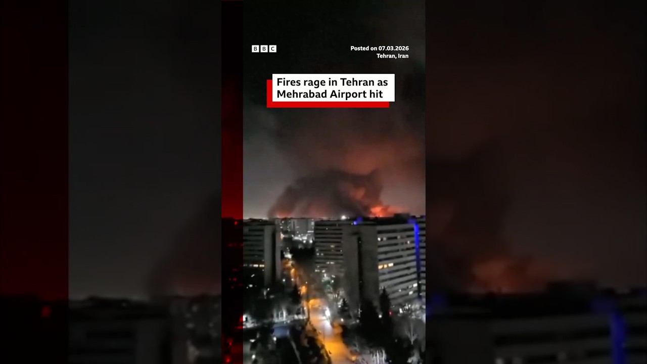 Fires rage in Tehran as Mehrabad Airport hit. #Iran #US #Israel #BBCNews
