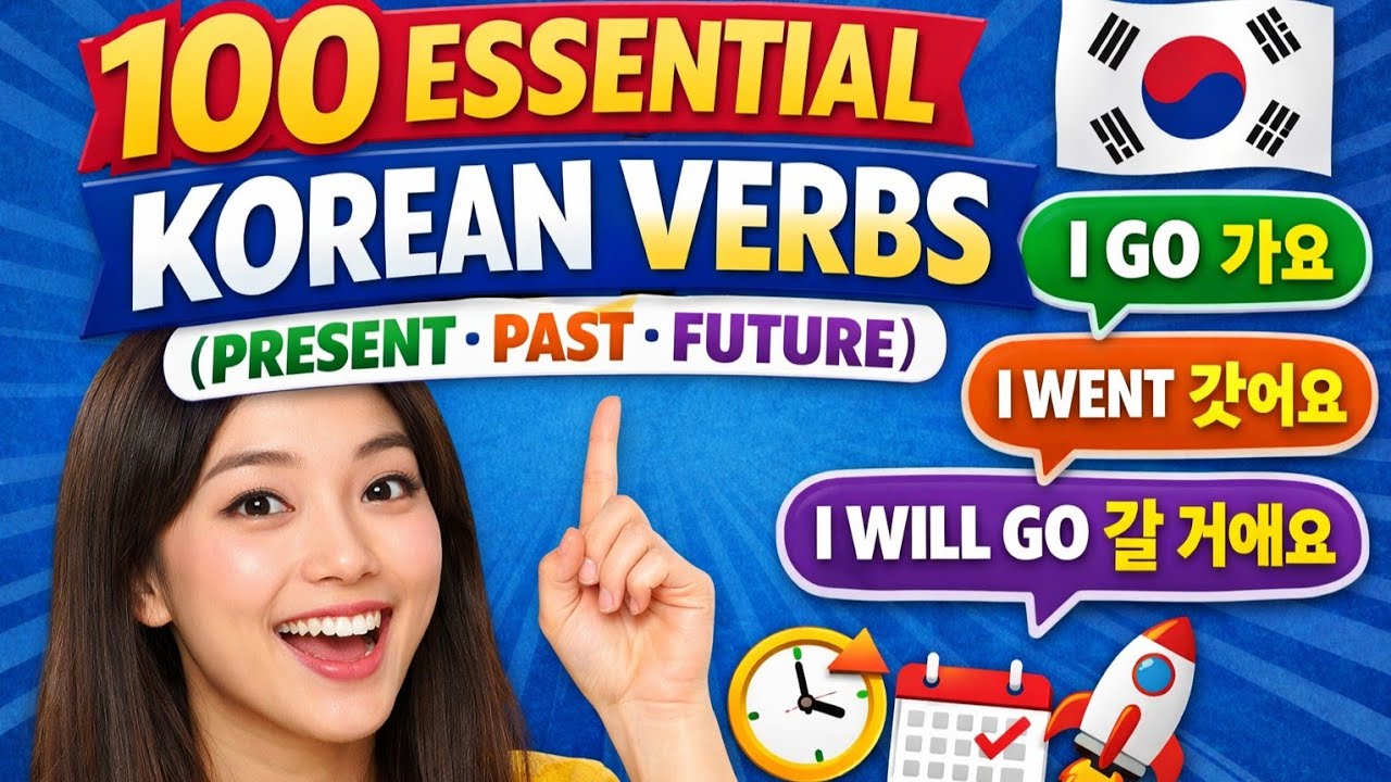 100 Essential Korean Verbs for Beginners 🇰🇷 (Present / Past / Future)