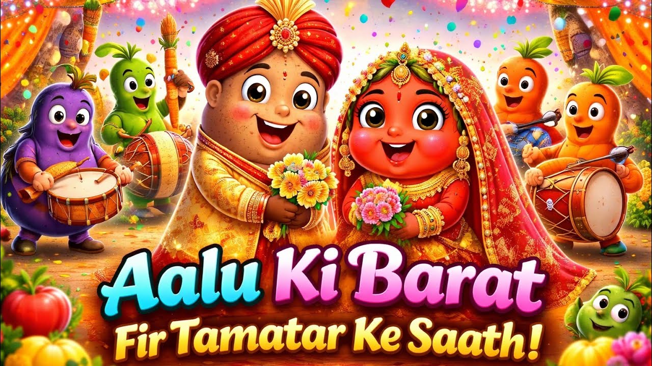 3️⃣ Aalu Ki Barat Fir Tamatar Ke Saath 🌽 | Kids Cartoon Poem | Funny Veggie Tale