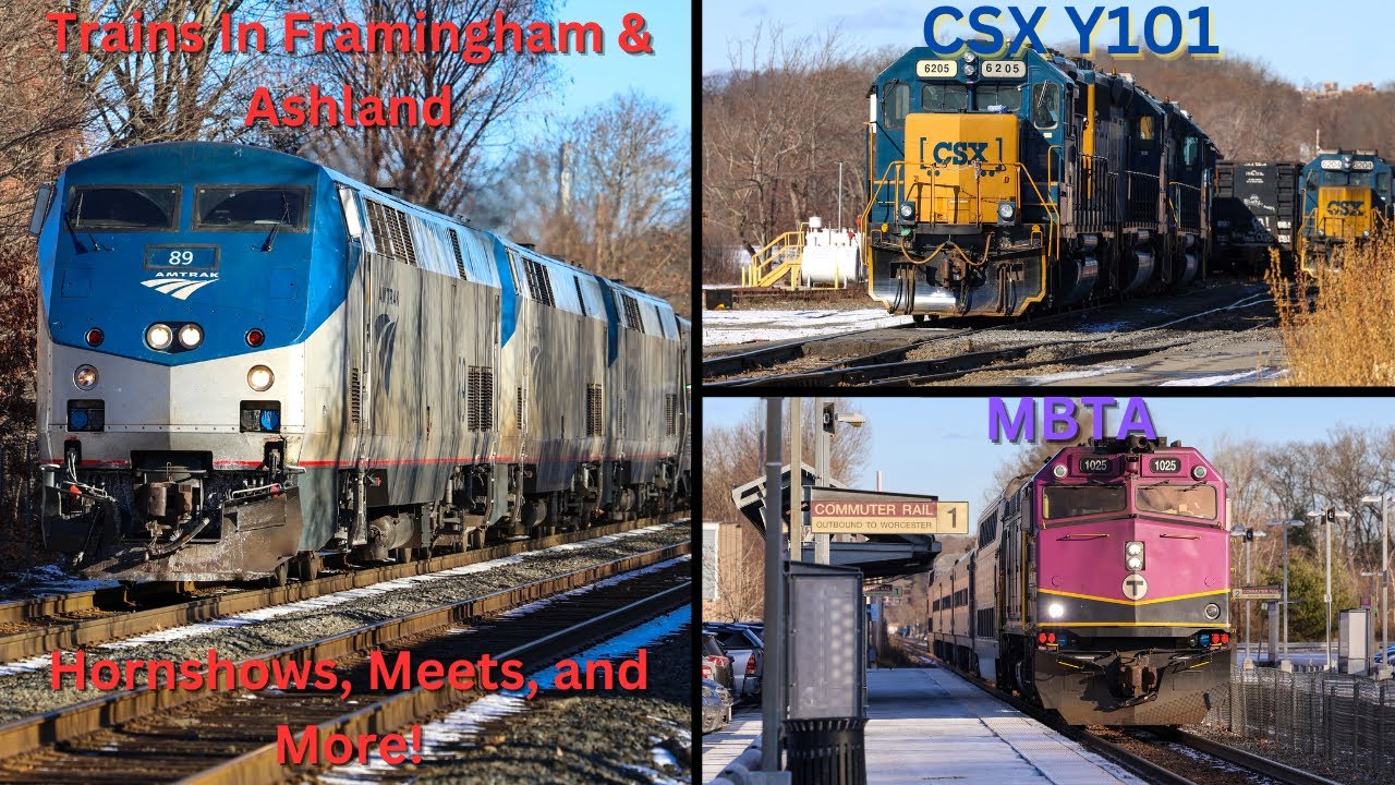 Trains In Framingham & Ashland | Hornshows, Meets, MBTA, and Amtrak Trains | 1/15/2025