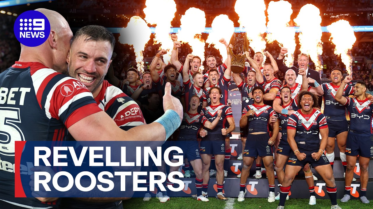 Sydney Roosters celebrate after nail-biting Grand Final win | 9 News Australia