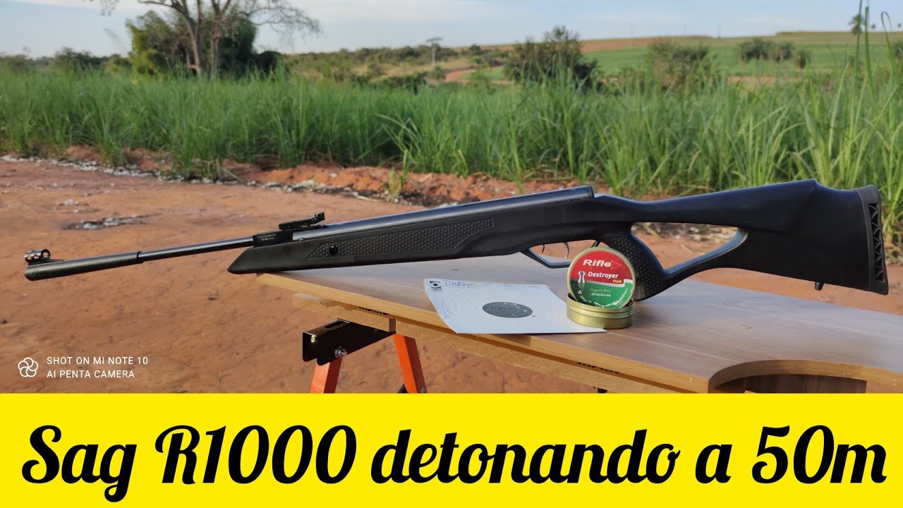 SAG R1000 CARABINA DE PRESSÃO 5.5  AGRUPAMENTO E ALVOS A 50M MIRA ABERTA
