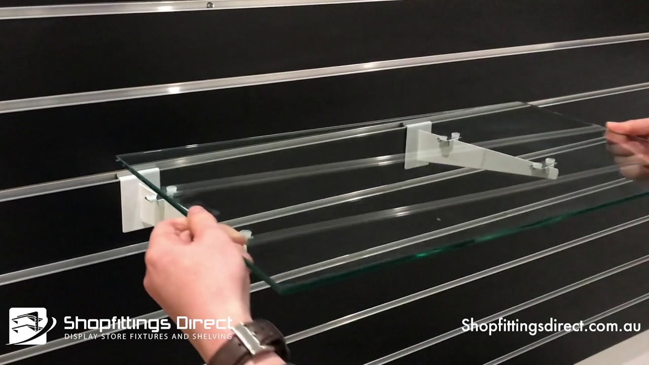 Glass Shelving On Slatwall Brackets With IDC Clips From Shop Fittings Direct Australia
