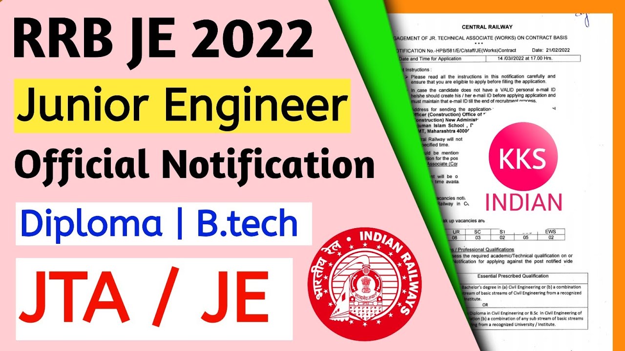RRB JE Official Notification 2022 | Central Railway JTA Notification | Railway Vacancy @KKSINDIAN