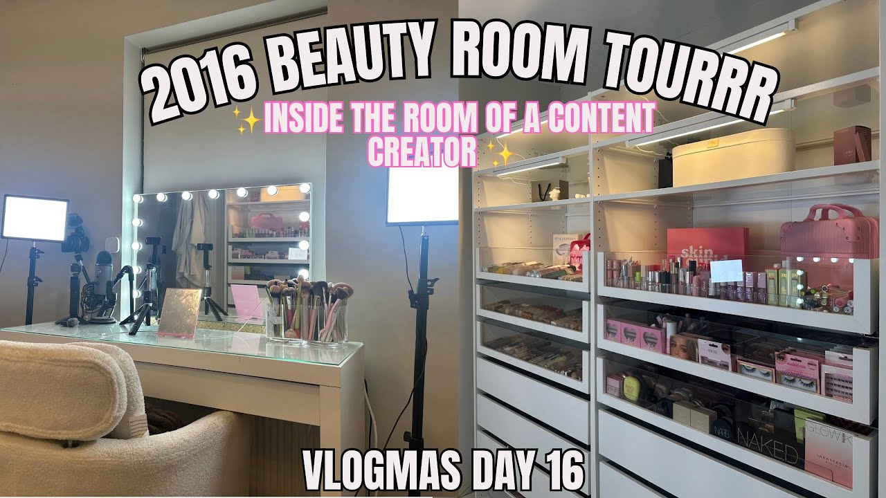 Beauty Room Tour | filming set up, make up collection - Vlogmas day 16