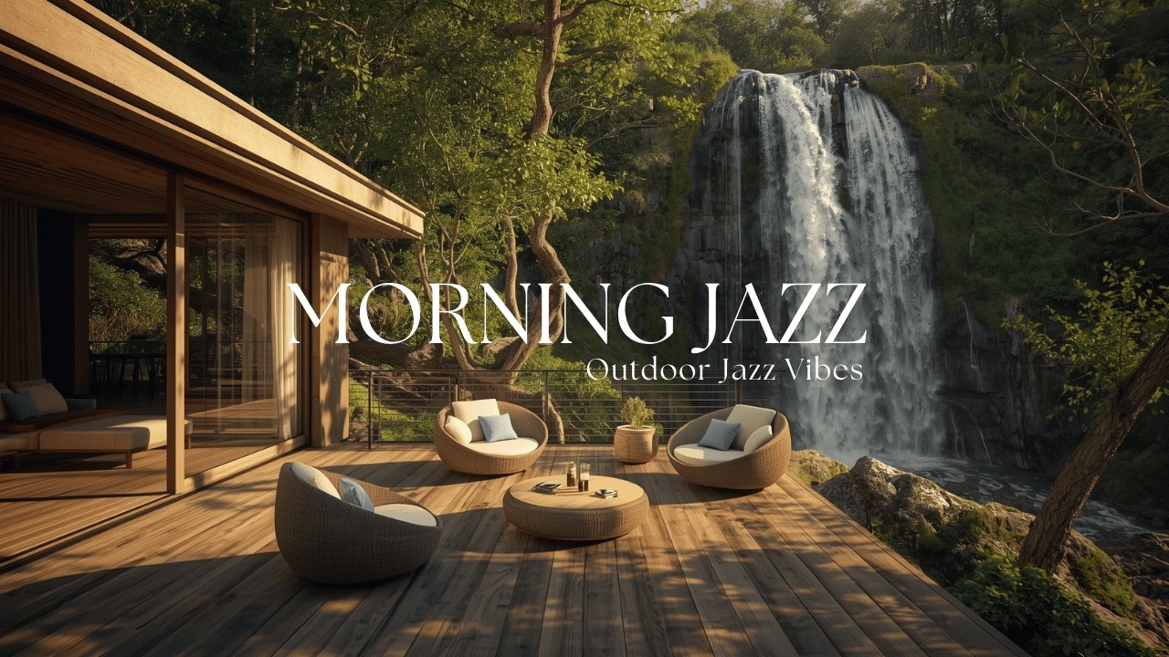 Refreshing Morning Coffee Shop Jazz by the Forest Waterfall 🌿 Smooth Jazz for Focus and Relaxation
