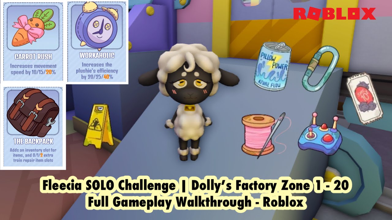 Fleecia SOLO Challenge | Dolly’s Factory Zone 1 - 20 Full Gameplay Walkthrough - Roblox