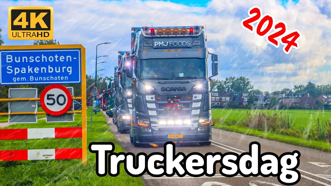 Truckersdag Bunschoten-Spakenburg 2024 | 4K | Door de regen, maar vol plezier! 🚚🌧️