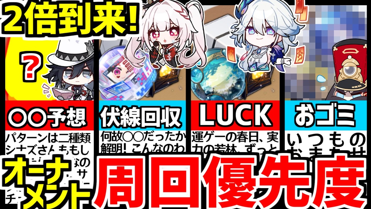 【4.0最新】2倍到来！〇〇は周るな！愉悦キャラの好き嫌いも完全網羅！次元界オーナメント周回優先度を解説！【崩壊スターレイル崩スタ/スタレ/遺物/火花/爻光(コウコウ)】