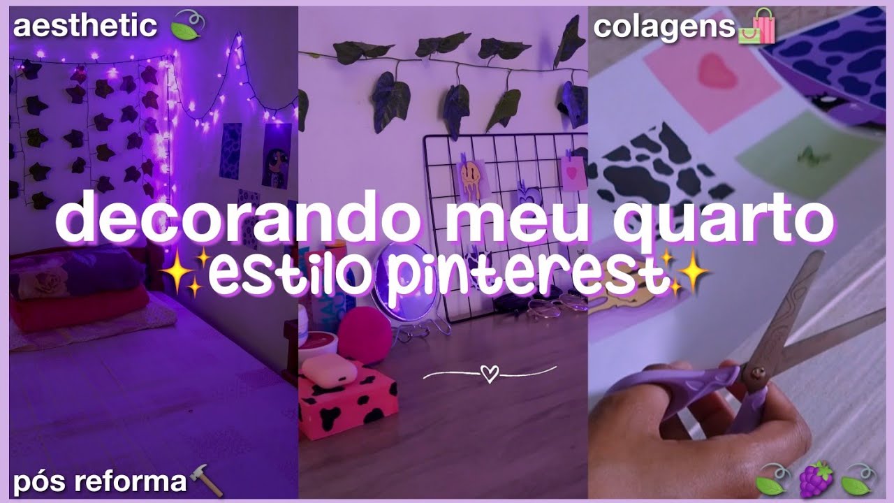 decorando meu quarto 🍃🛍️💜 | pós-reforma, colagens, estilo pinterest