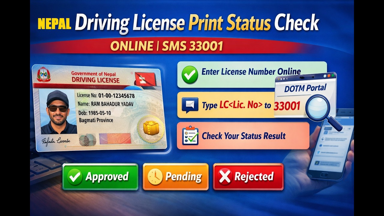 Nepal Driving License Print Status Check Online | License Number Check DOTM Nepal | SMS 33001 Guide