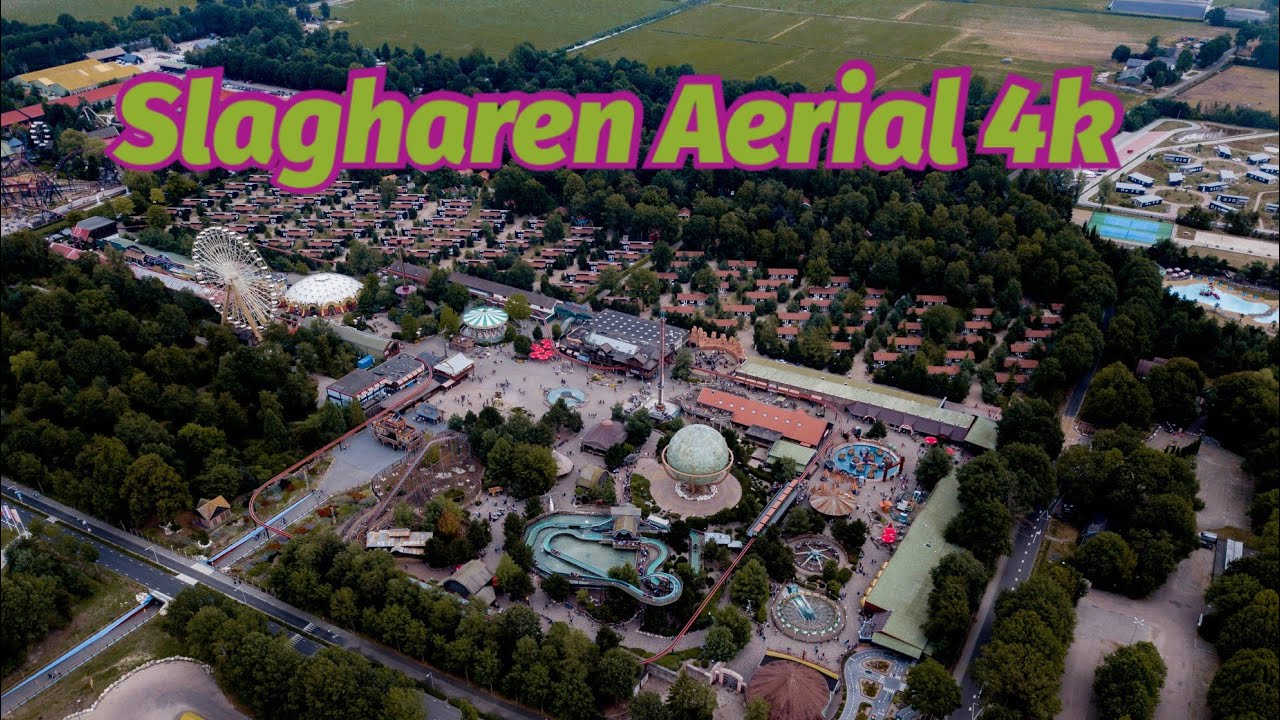 Slagharen Theme Park, Aerial 4k Cinematic The Netherlands Holland From The Air, Goldrush Coaster