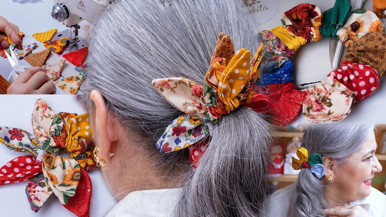 Cómo hacer SCRUNCHIES o COLETEROS FLOR:2 modelos FÁCILES/CON RETAZOS/Idea de negocio y de regalo