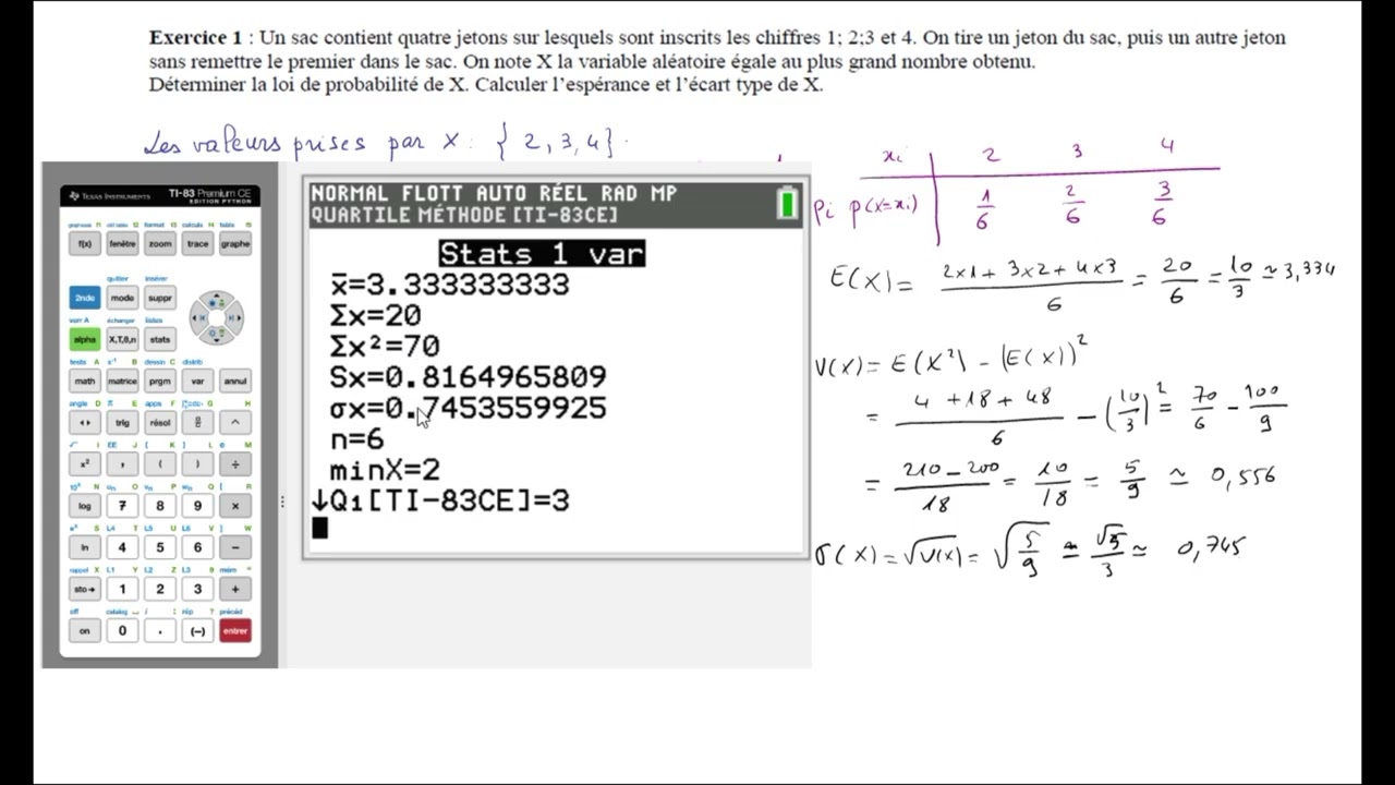 Exercices : Variables aléatoires. Loi de probabilité/ Espérance mathématique/ Variance/ Ecart type.