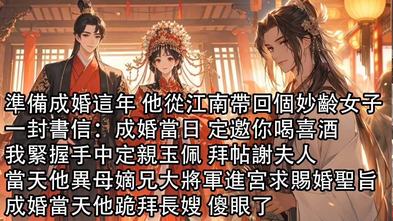 【一口氣看完】準備成婚這年 他從江南帶回個妙齡女子，一封書信：成婚當日 定邀你喝喜酒，我緊握手中定親玉佩 拜帖謝夫人，當天他異母嫡兄大將軍進宮求賜婚聖旨，成婚當天他跪拜長嫂 傻眼了