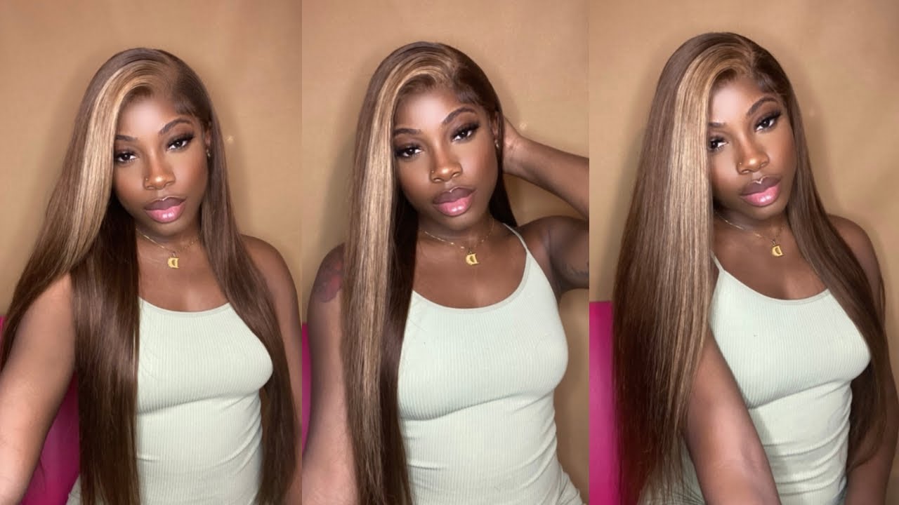 Honey Brown W/ Blonde Streak Side Part Wig | ISEE HAIR