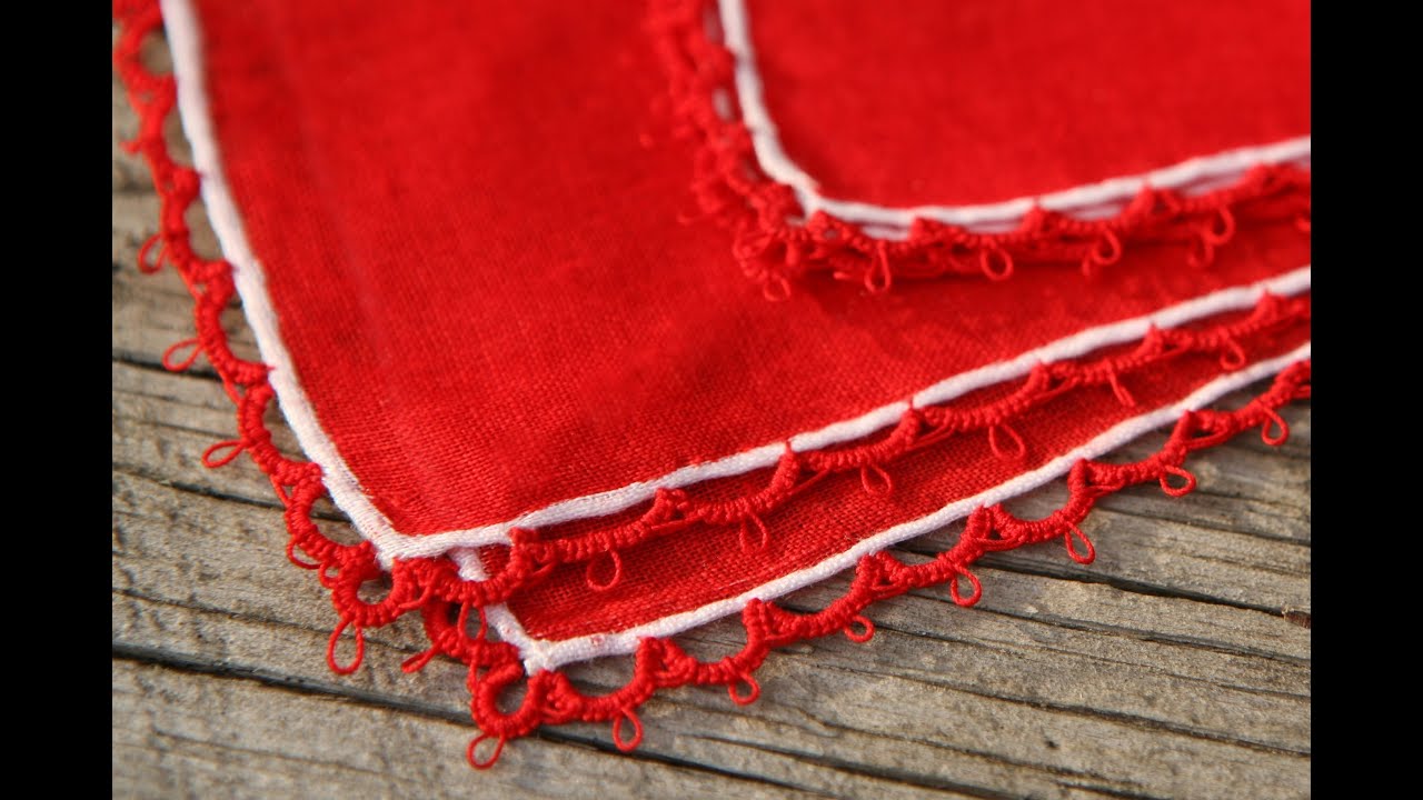 Needle Tatting - Attaching Tatted Edging: tatting chains (Ch.) directly onto fabric by RustiKate