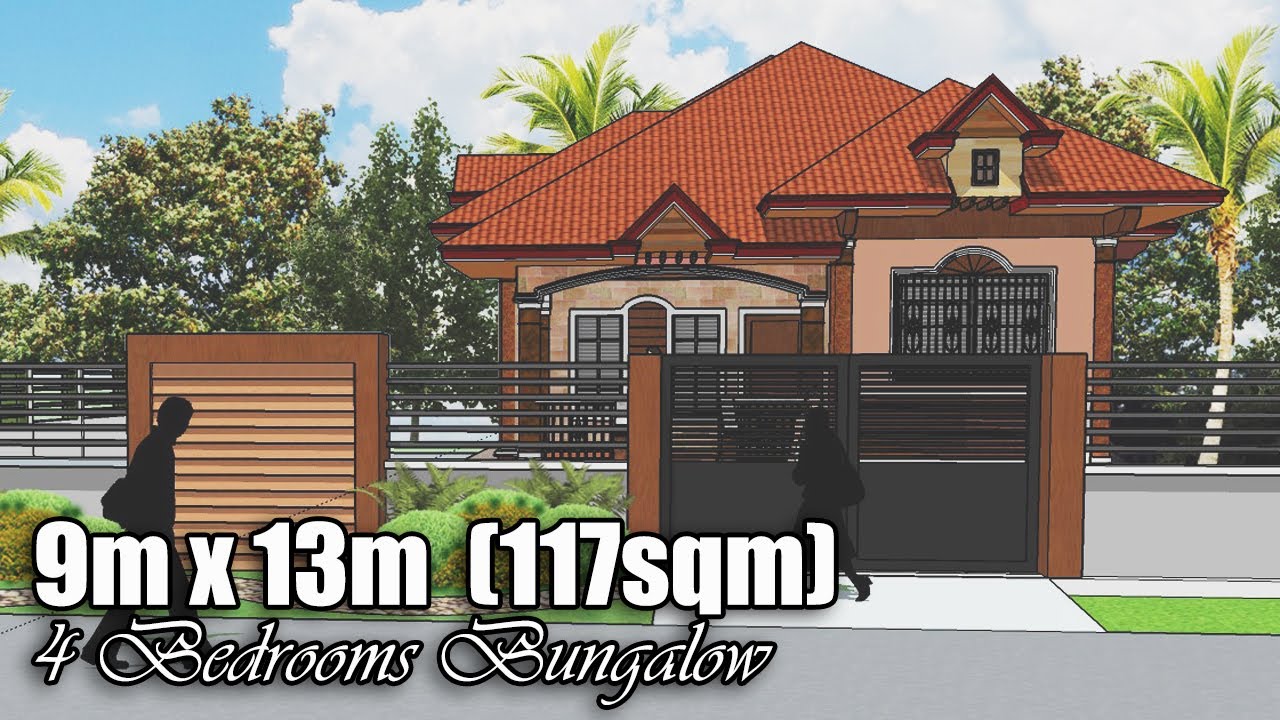 (9x13) 4 BEDROOMS BUNGALOW HOUSE DESIGN