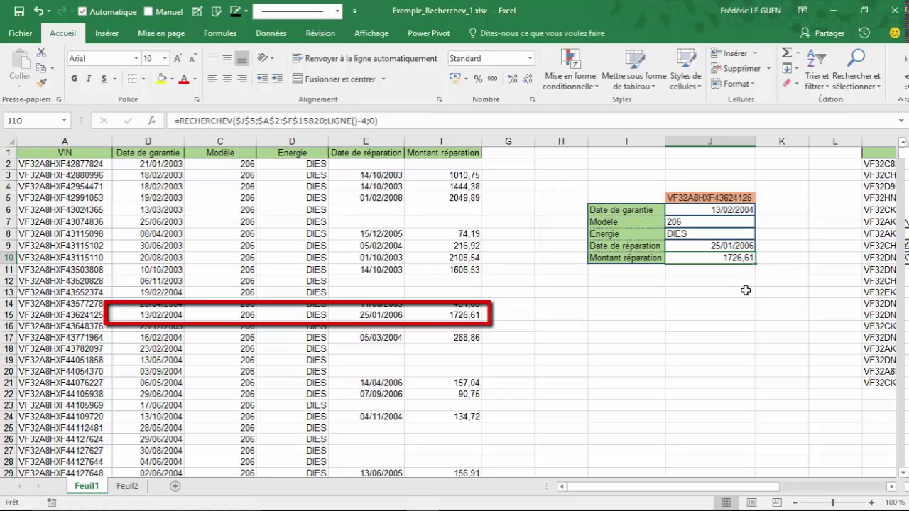 Excel - La fonction EQUIV