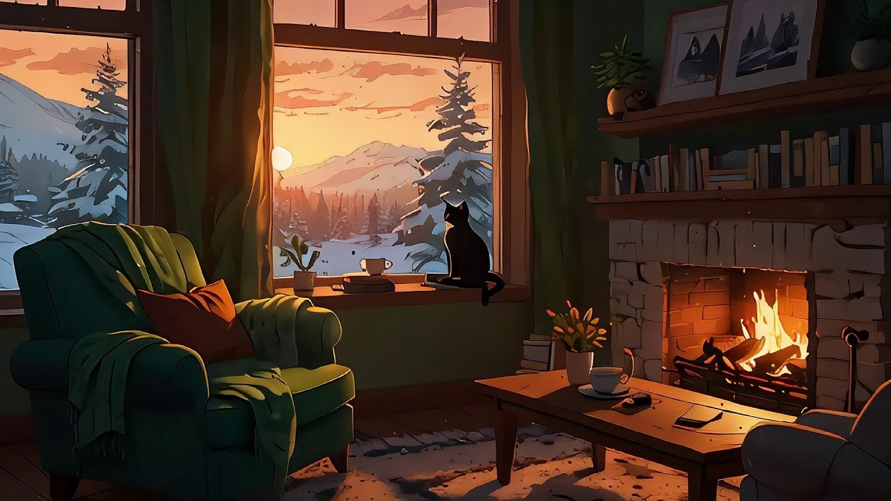 🔥Cozy Fireplace Ambiance & Lofi Piano Music | Relaxing Study and Chill 🔥